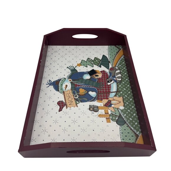 Wooden Serving Tray With Rustic Country Noel Snowman Scene - Picture 7 of 7